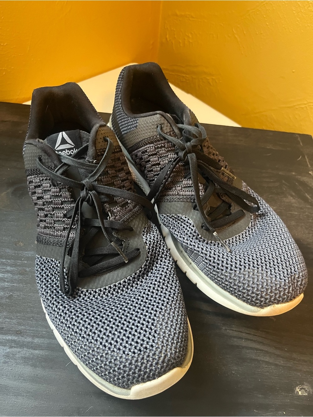 Reebok Men’s Gray and Black Knit Athletic Shoes